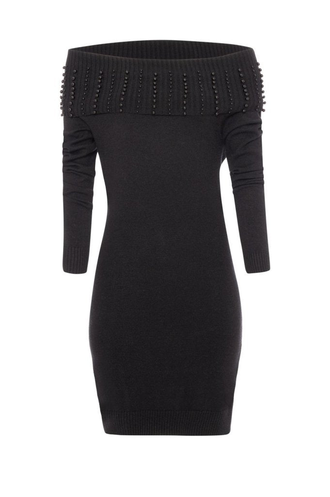 VESTIDO PUNTO PERLAS CUELLO