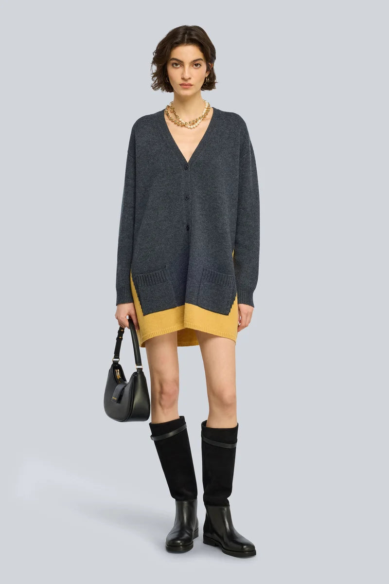 CARDIGAN MOSTAZA GRIS