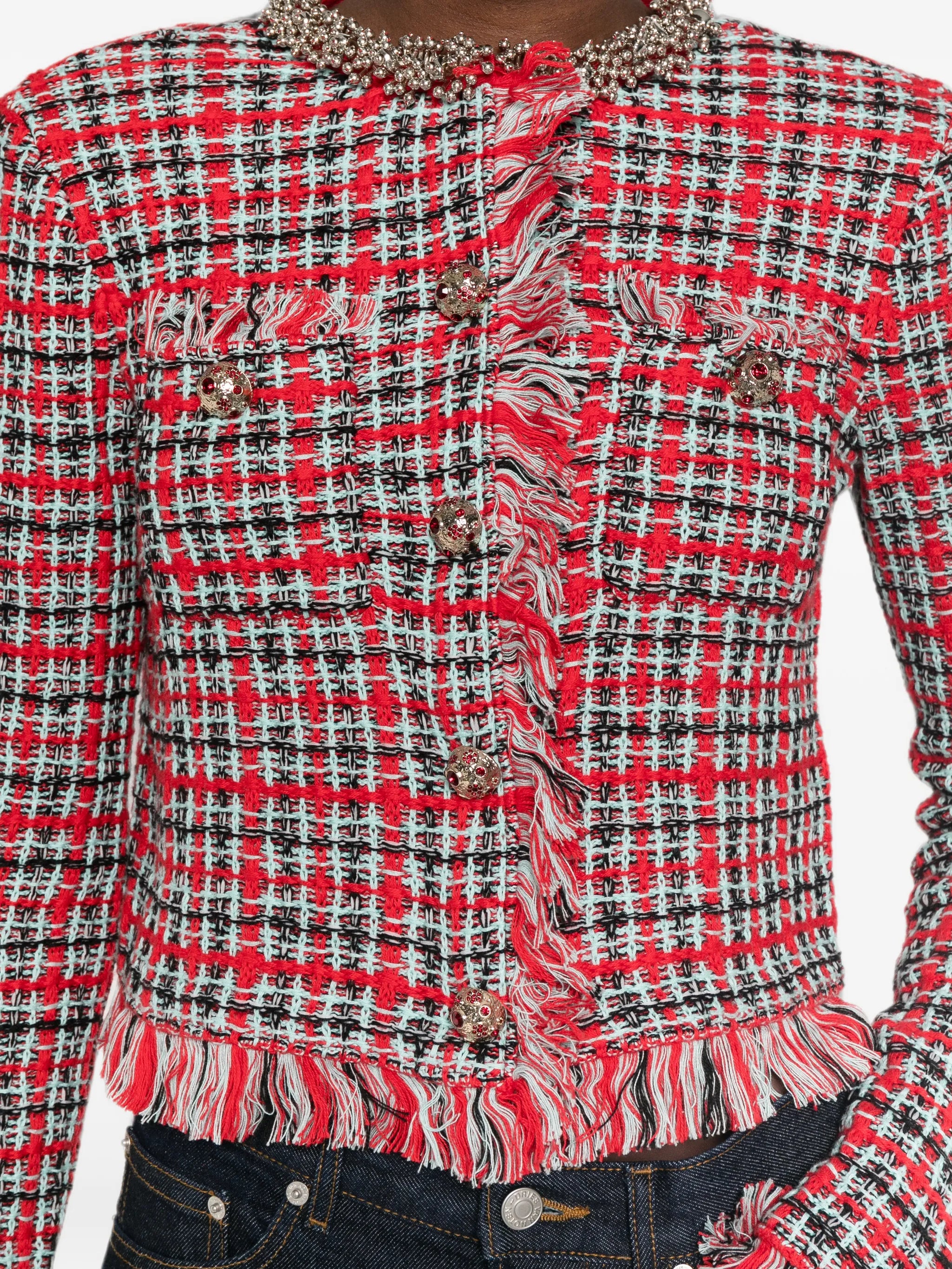 CHAQUETA CHECK FRAYED KNIT