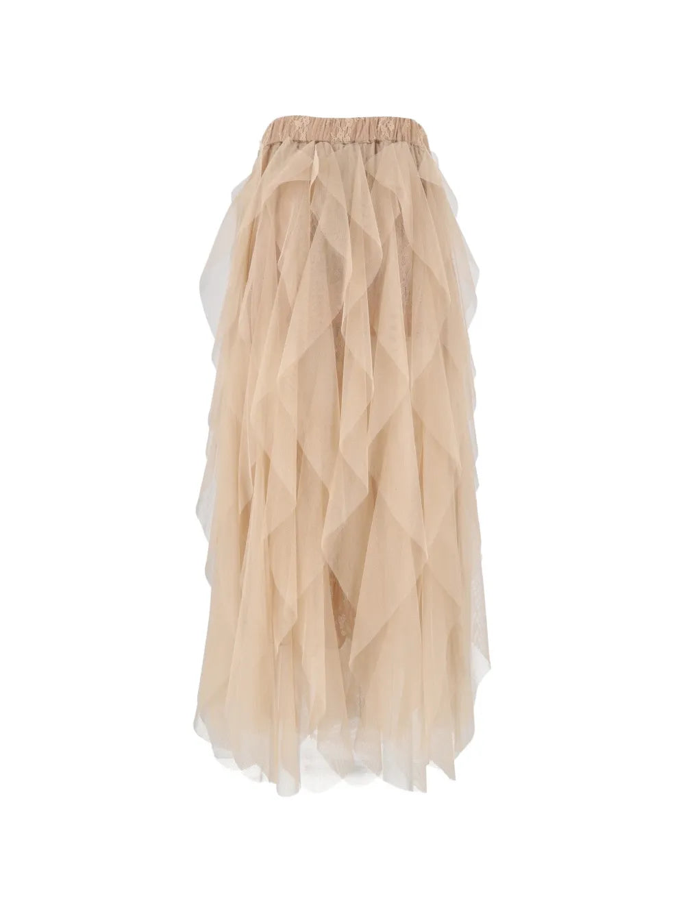FALDA MIDI ENCAJE VOLANTES